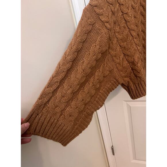 MANGO Oversized Cable Knit Turtleneck Sweater L Fisherman Cabincore Boho chic - Picture 6 of 8